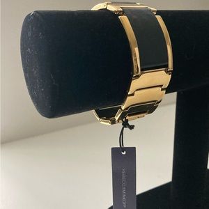 Rebecca Minkoff statement bracelet. Black leather and metal.